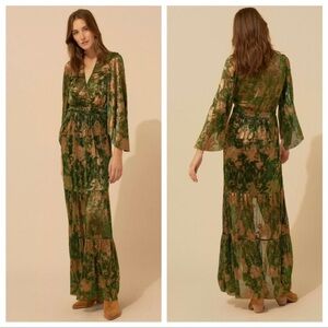BA&SH - Vianca Green Gold Lame’ Maxi Dress - Sz 2 EUR/Sz M (8) USA.